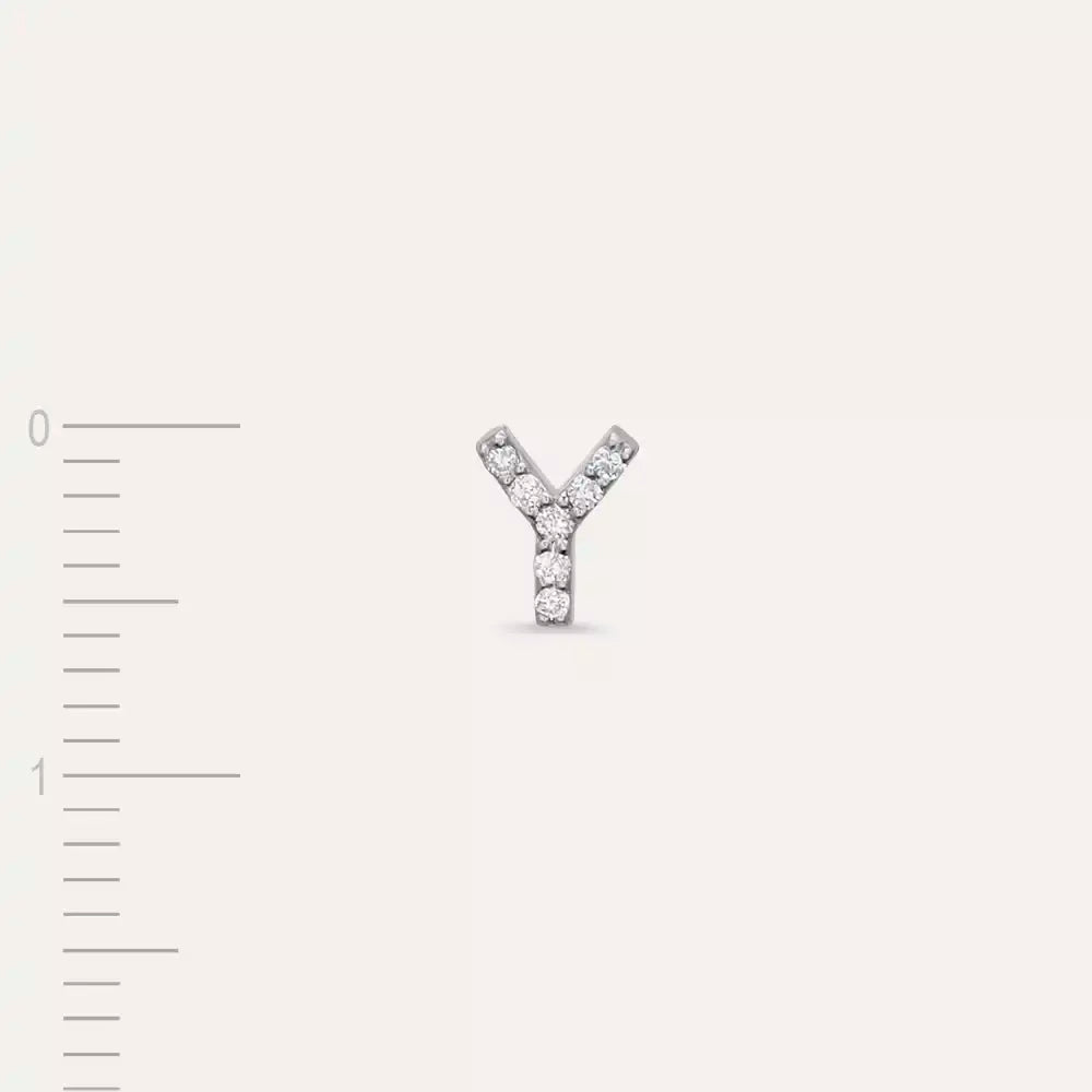 Y Harf Pırlanta Taşlı Beyaz Altın Tek Küpe