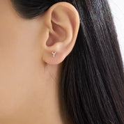 Y Harf Pırlanta Taşlı Rose Altın Tek Küpe