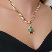 Yeşil Taşlı Kaplumbağa Kolye Ucu Charm