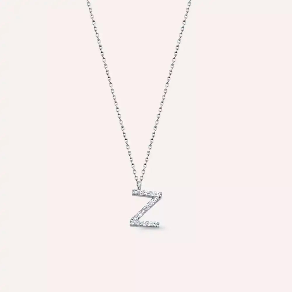 Z Harf 0.10 CT Pırlanta Taşlı Beyaz Altın Kolye