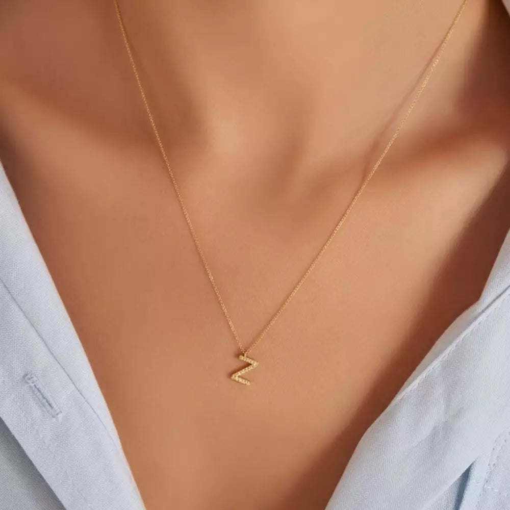 Z Harf 0.10 CT Pırlanta Taşlı Sarı Altın Kolye