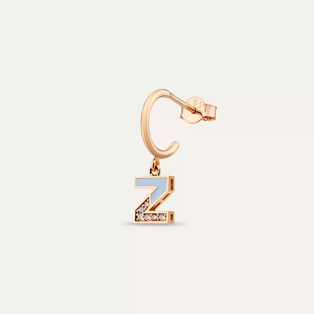 Z Harf Mavi Mineli ve Pırlanta Taşlı Tek Küpe