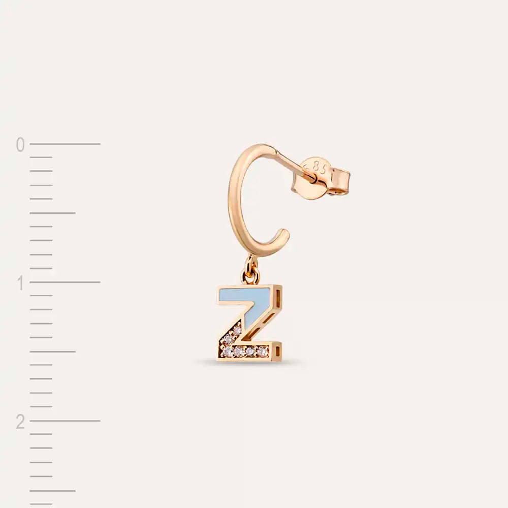 Z Harf Mavi Mineli ve Pırlanta Taşlı Tek Küpe