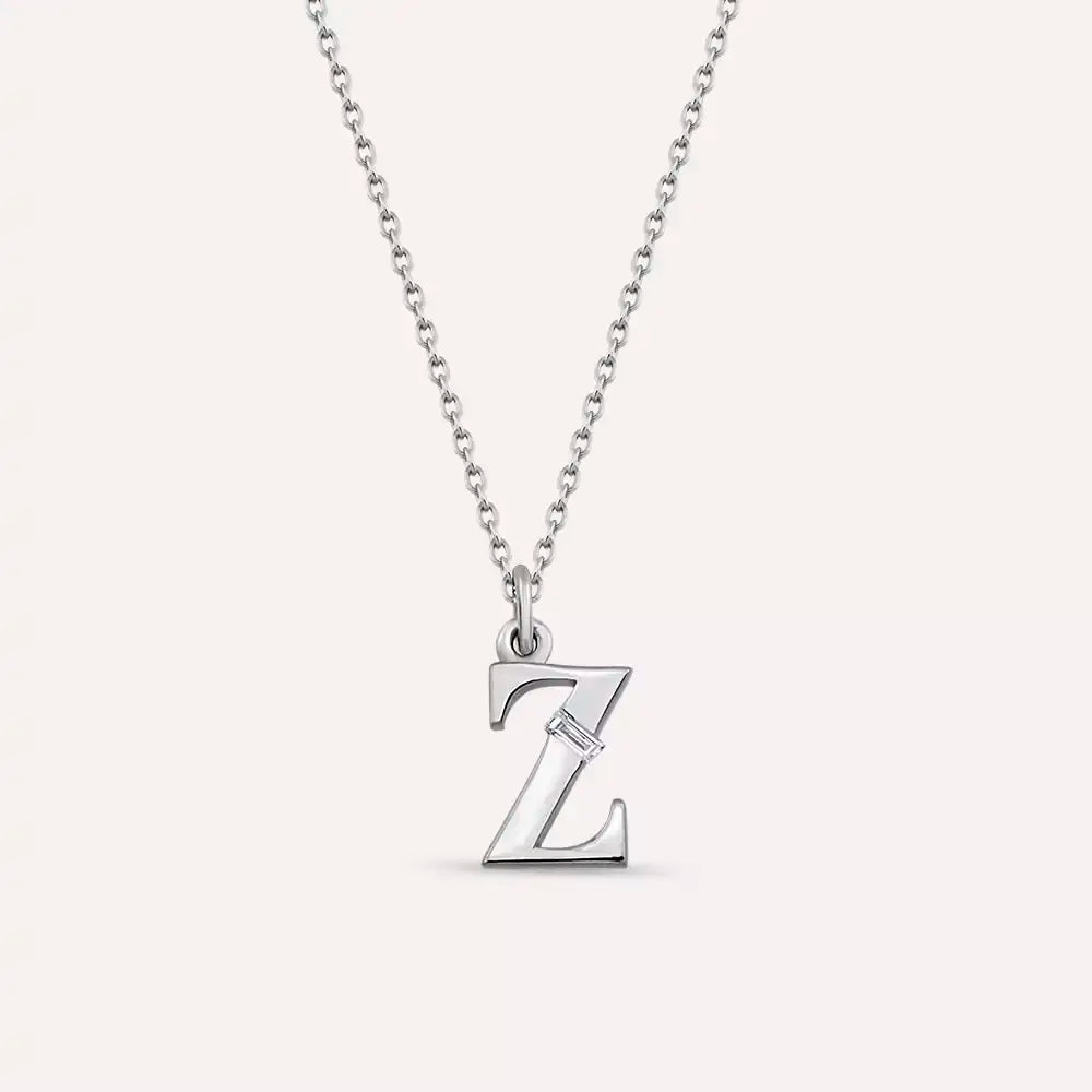 Z Harf Pırlanta Taşlı Beyaz Altın Kolye