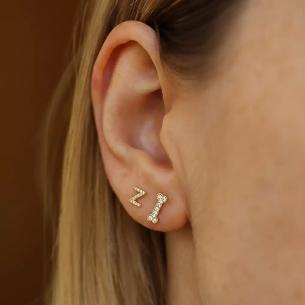 Z Harf Pırlanta Taşlı Sarı Altın Tek Küpe