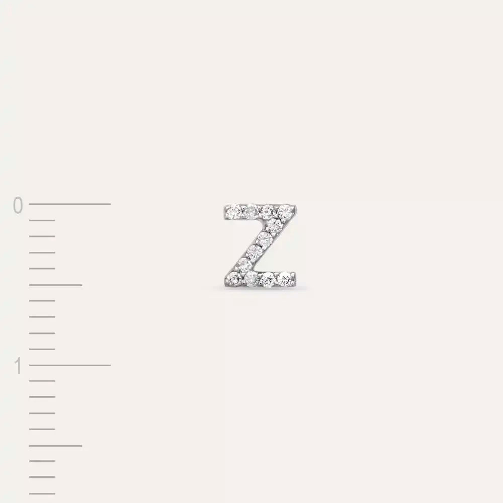 Z Harf Pırlanta Taşlı Beyaz Altın Tek Küpe