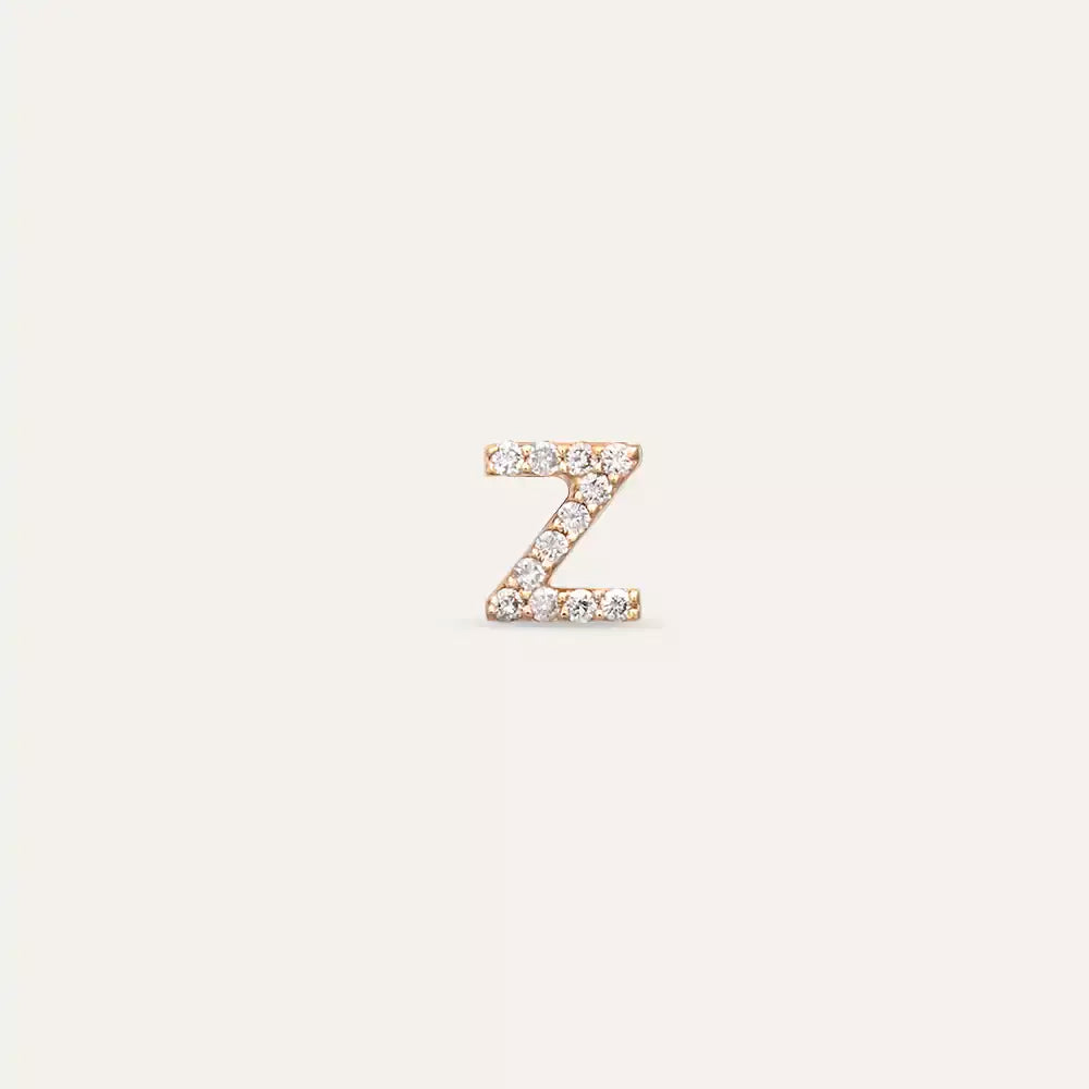 Z Harf Pırlanta Taşlı Rose Altın Tek Küpe