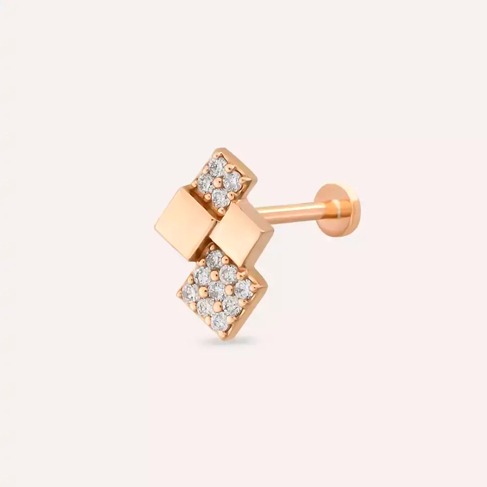 Zaya Pırlanta Taşlı Rose Altın Piercing