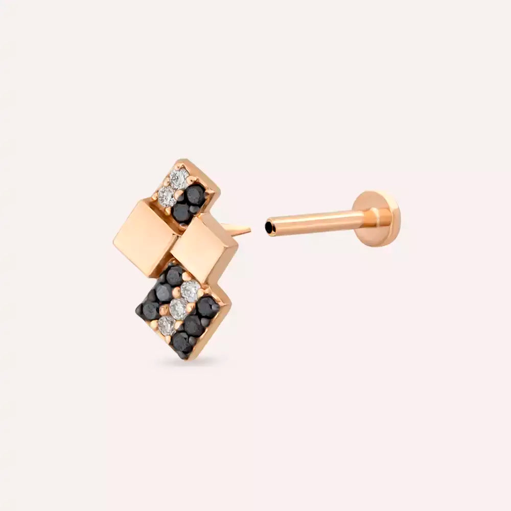 Zaya Pırlanta ve Siyah Pırlanta Taşlı Rose Altın Piercing