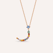 ز‎  Ze Harf 0.92 CT Pırlanta ve Multicolor Safir Taşlı Rose Altın Kolye