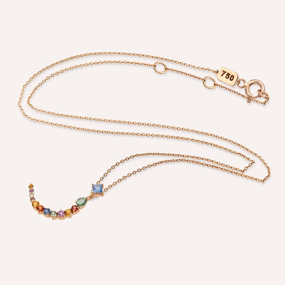 ز‎  Ze Harf 0.92 CT Pırlanta ve Multicolor Safir Taşlı Rose Altın Kolye