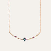 Zena Green Safir ve Yakut Taşlı Rose Altın Kolye
