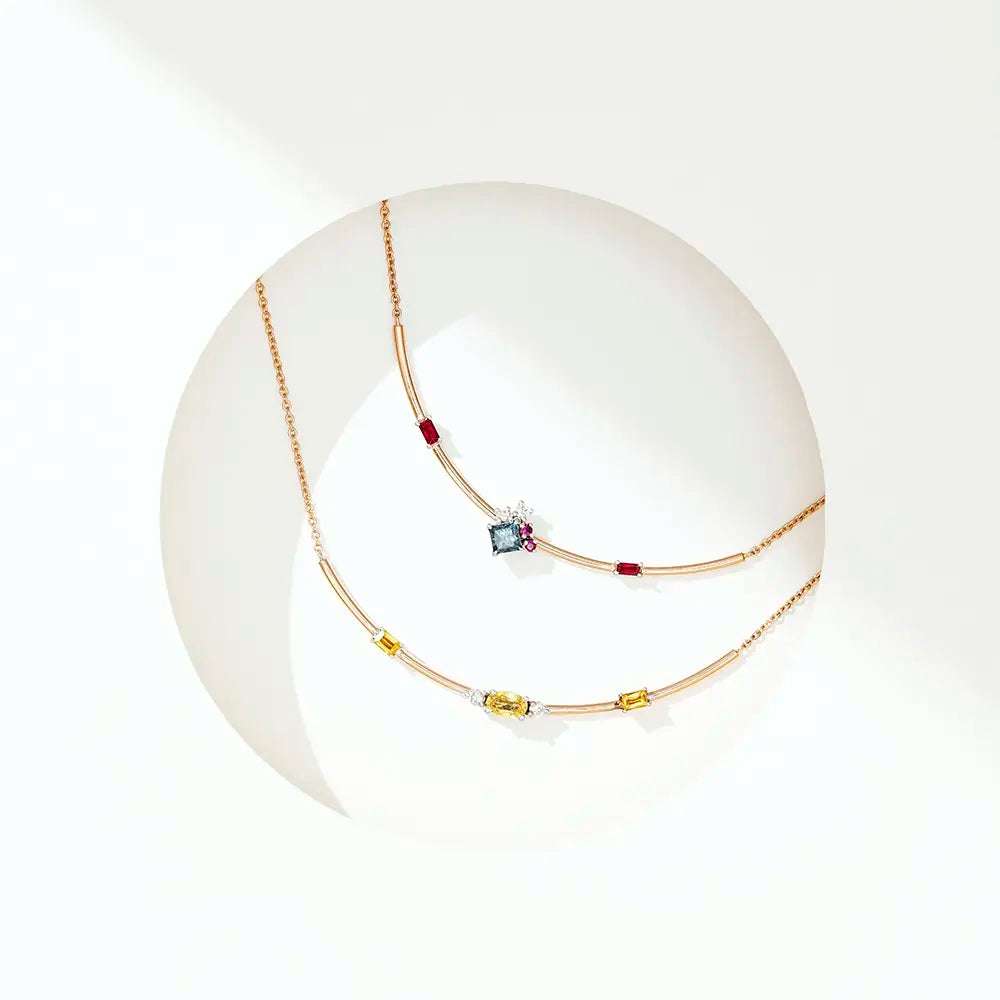 Zena Green Safir ve Yakut Taşlı Rose Altın Kolye