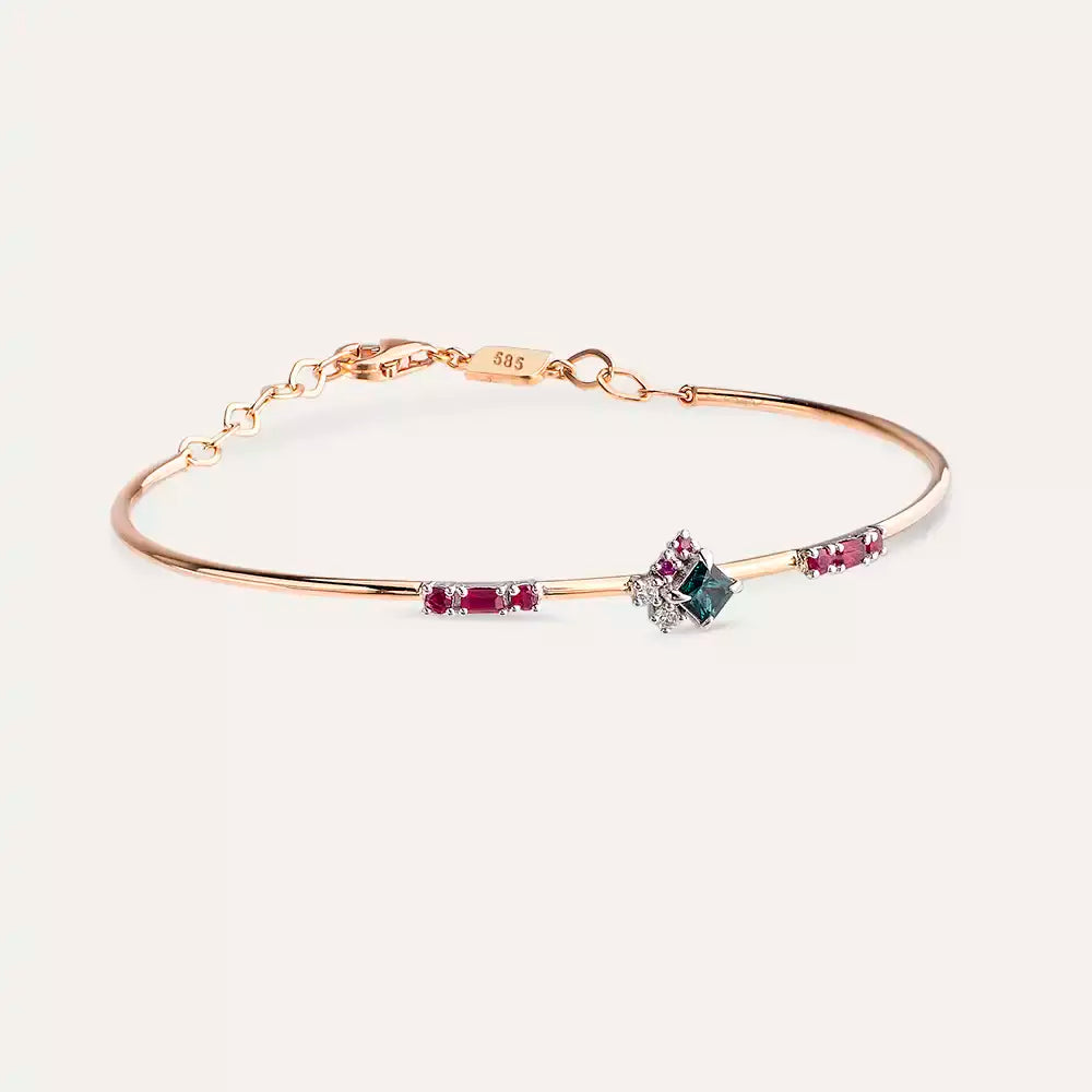 Zena Pırlanta, Yakut ve Safir Taşlı Rose Altın Bileklik