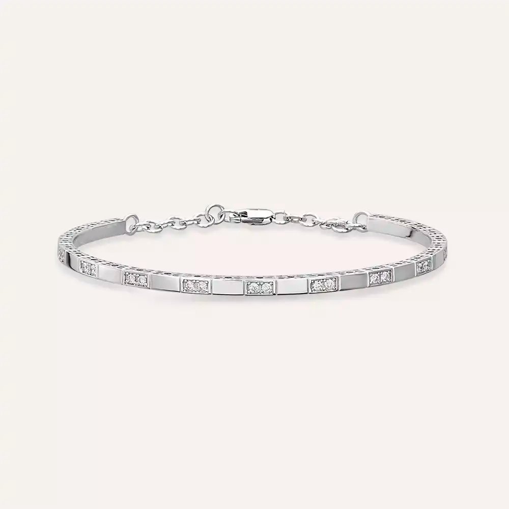 Zeya Pırlanta Taşlı Beyaz Altın Bilezik