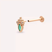 Zida Zümrüt ve Pırlanta Taşlı Rose Altın Piercing