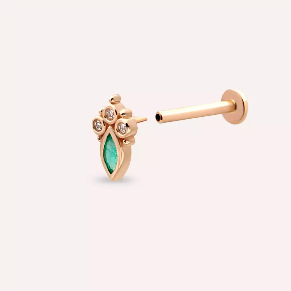 Zida Zümrüt ve Pırlanta Taşlı Rose Altın Piercing