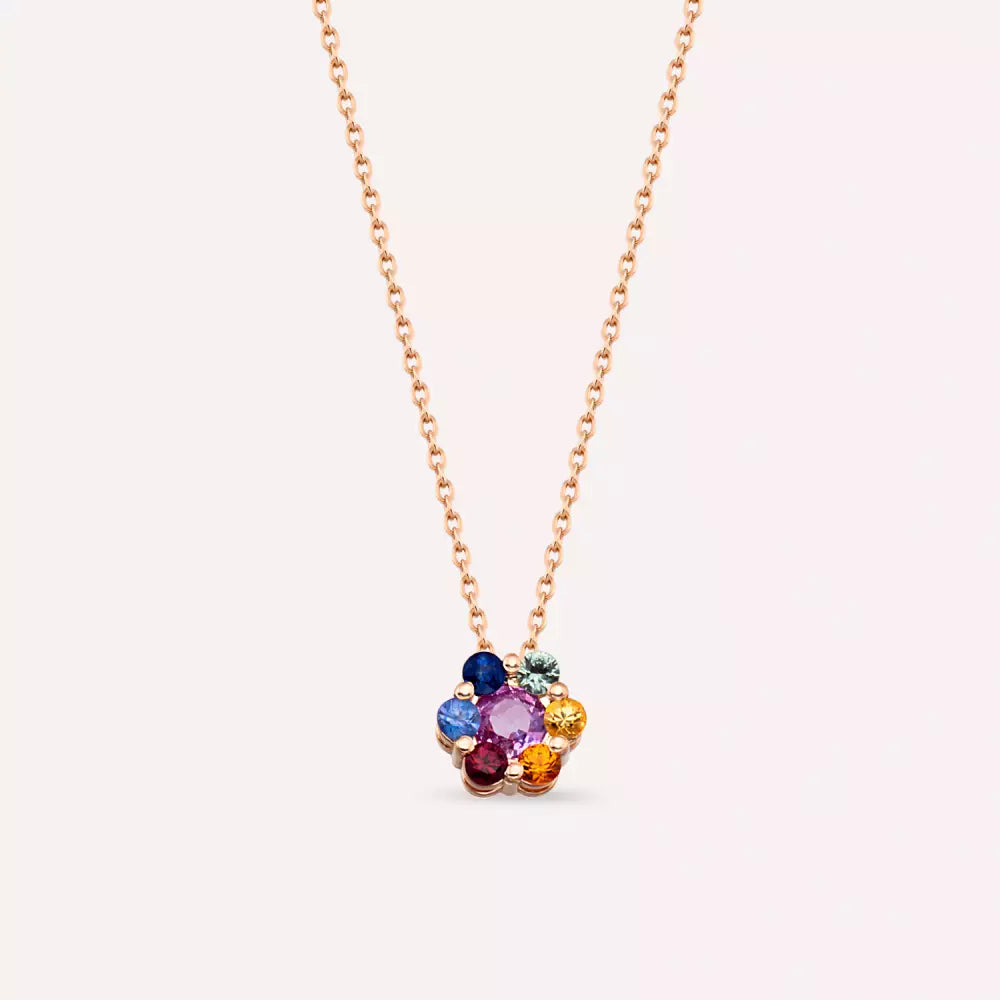Flower Multicolor Safir Taşlı Rose Altın Kolye