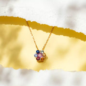Flower Multicolor Safir Taşlı Rose Altın Kolye