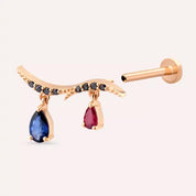 Ziva Siyah Pırlanta, Yakut ve Safir Taşlı Rose Altın Piercing