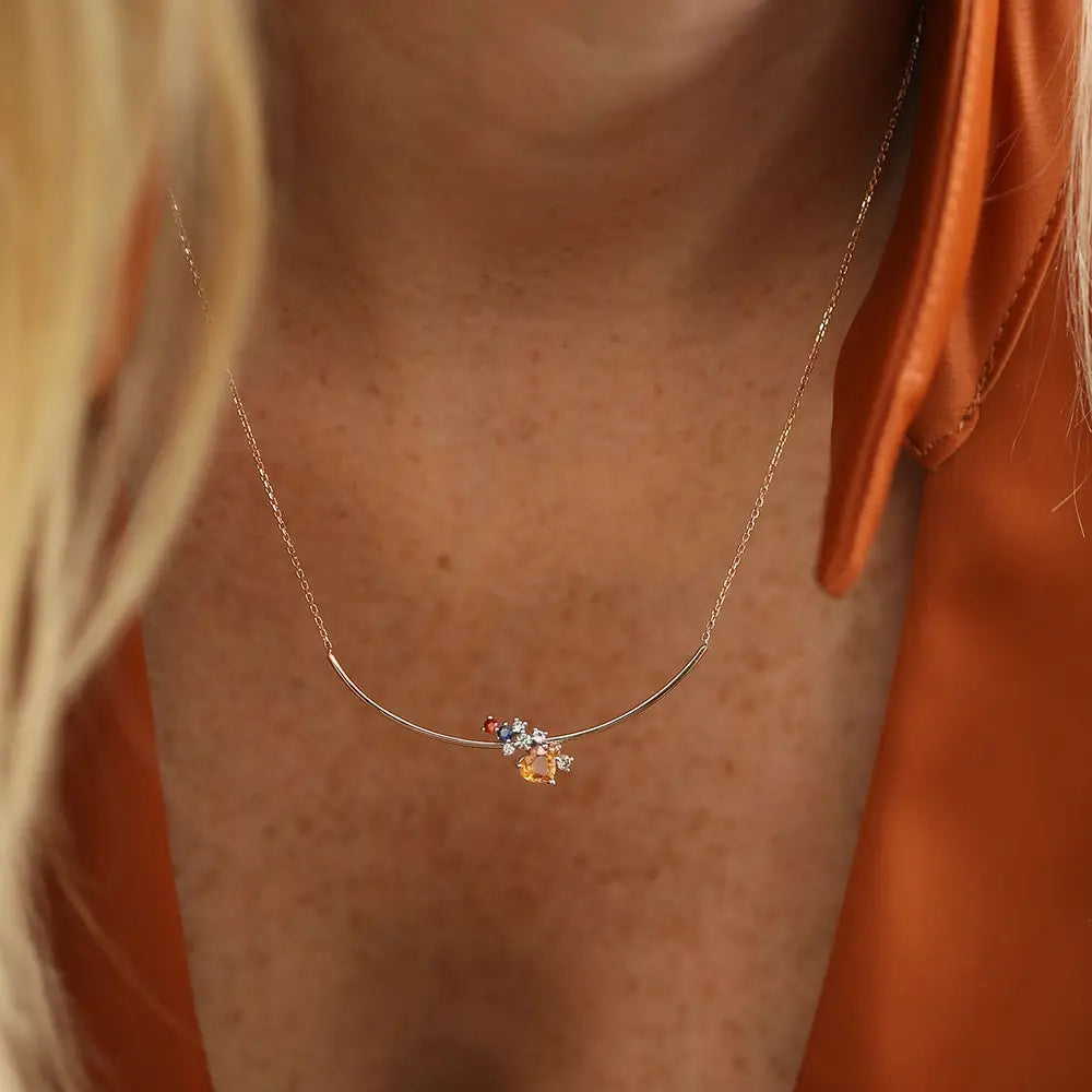 Cosmo  0.88 CT Multicolor Safir ve Pırlanta Taşlı Rose Altın Kolye