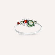 Zoya Kalp Kesim Green Safir ve Pırlanta Taşlı Beyaz Altın Yüzük