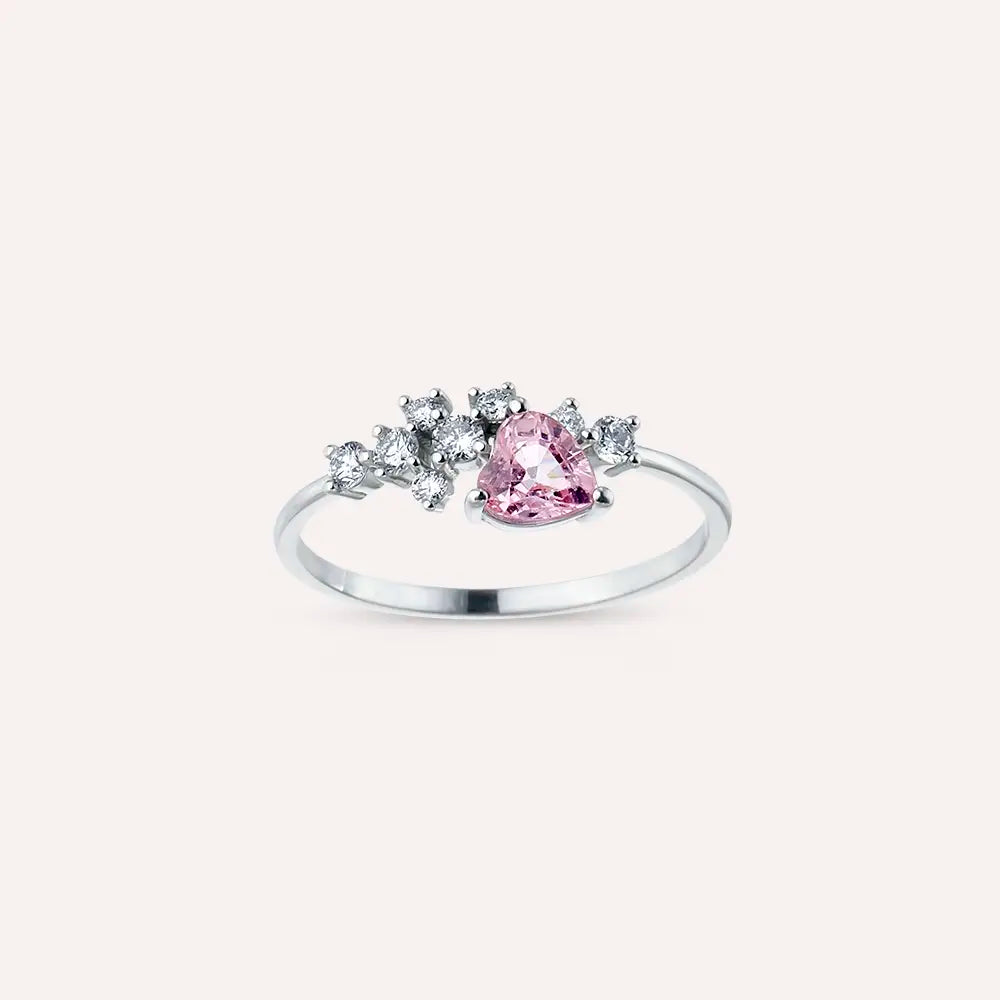 Zoya Kalp Kesim Pink Safir ve Pırlanta Taşlı Beyaz Altın Yüzük