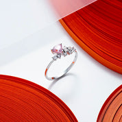 Cosmo Kalp Kesim Pink Safir ve Pırlanta Taşlı Beyaz Altın Yüzük