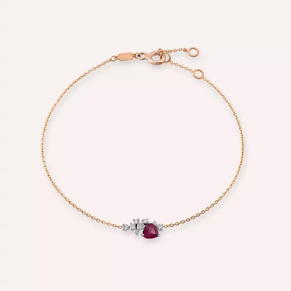 Cosmo Red Safir ve Pırlanta Taşlı Rose Altın Bileklik