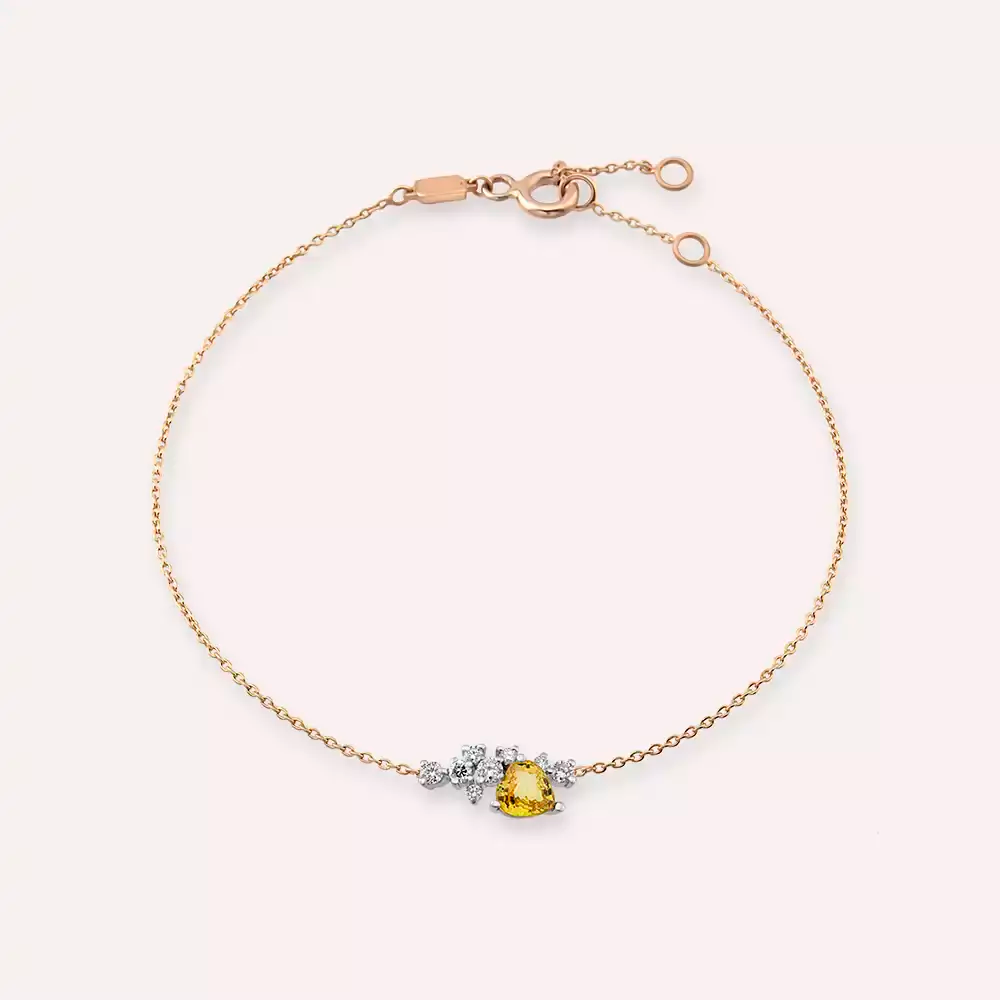 Zoya Yellow Safir ve Pırlanta Taşlı Rose Altın Bileklik