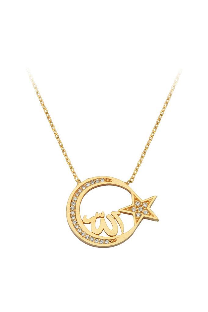 Golden God Written Moon Star Necklace