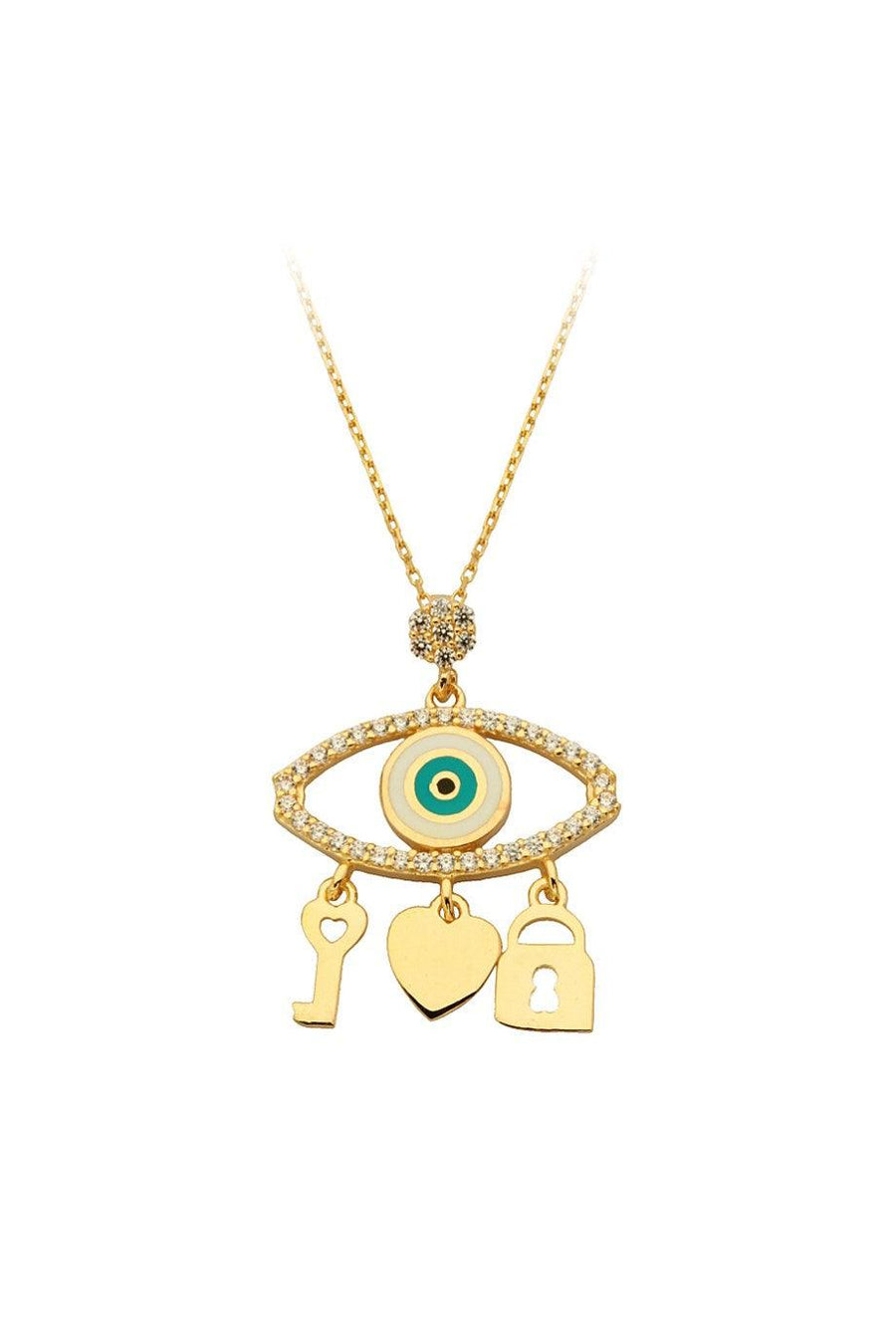 Gold Key Lock Eye Necklace