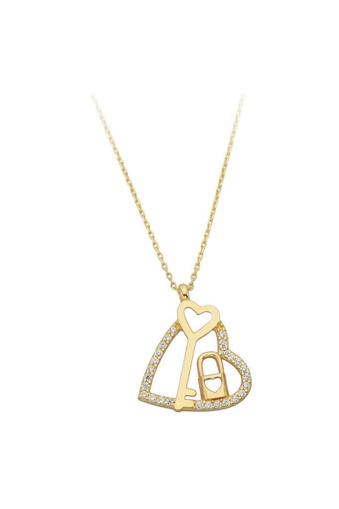 Golden Switch And Locked Heart Necklace