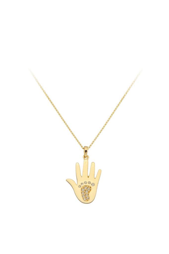 Golden Mother Baby Hand And Footprint Necklace