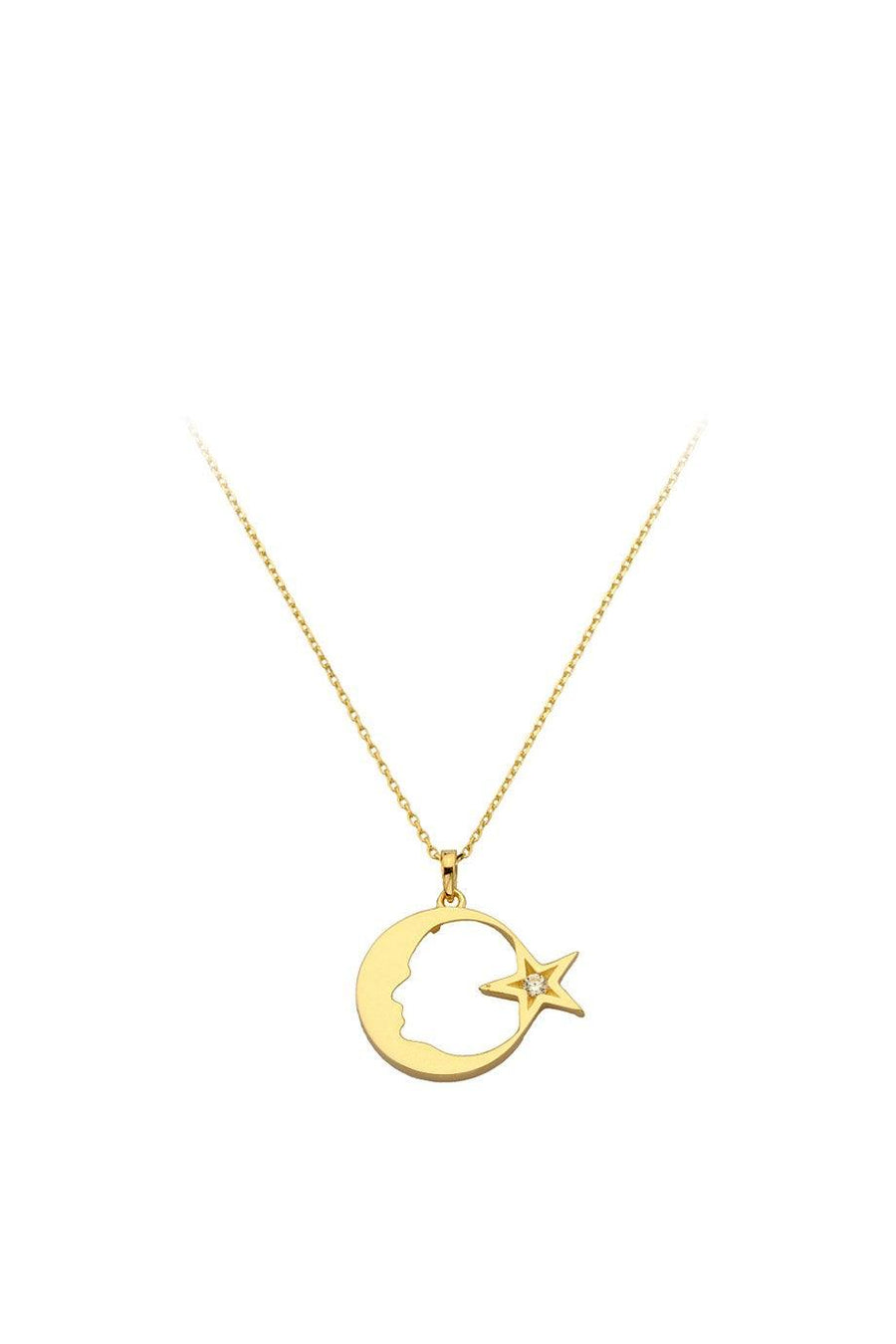 Golden Atatürk Detailed Moon Star Necklace