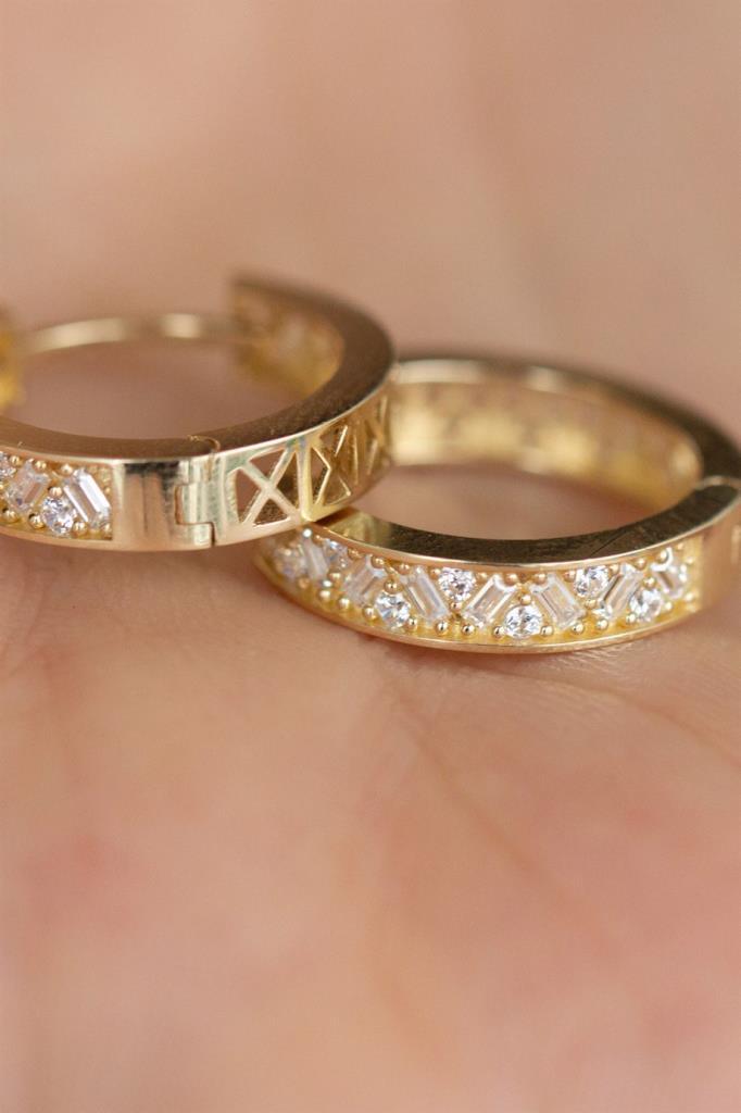 Golden Baguette -Stone Ring Earrings