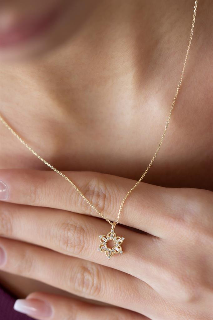 Golden Baguette Snowflake Necklace