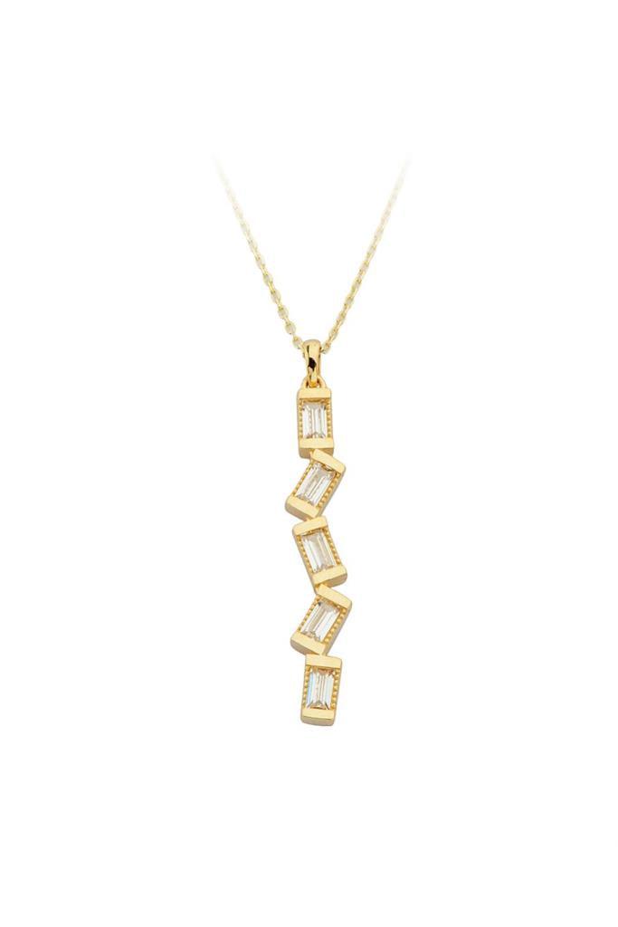 Golden Baguette Stone Necklace