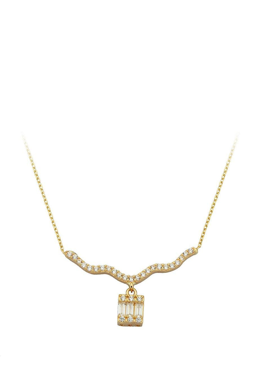 Golden Baguette Stone Necklace