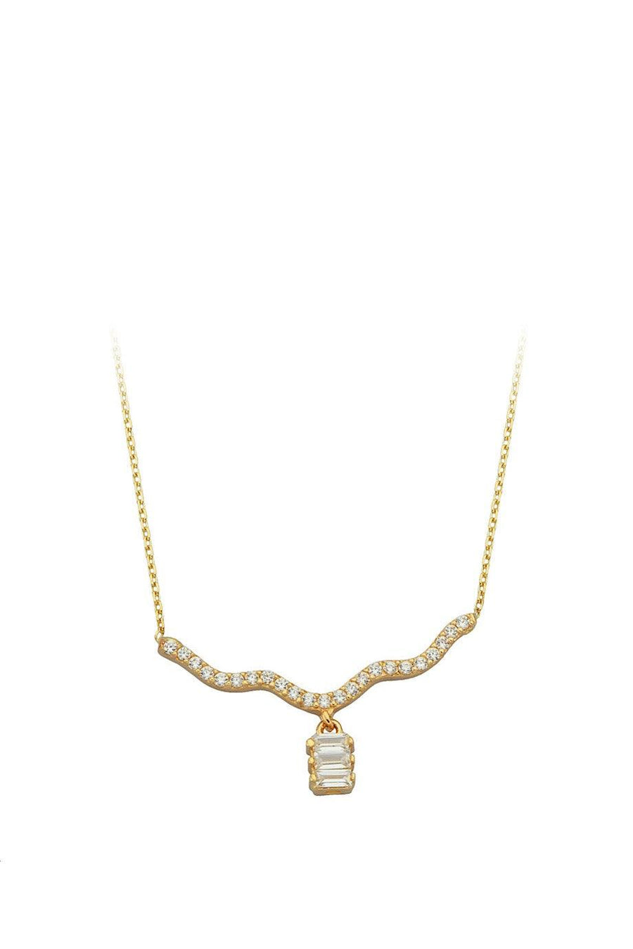 Golden Baguette Stone Design Necklace