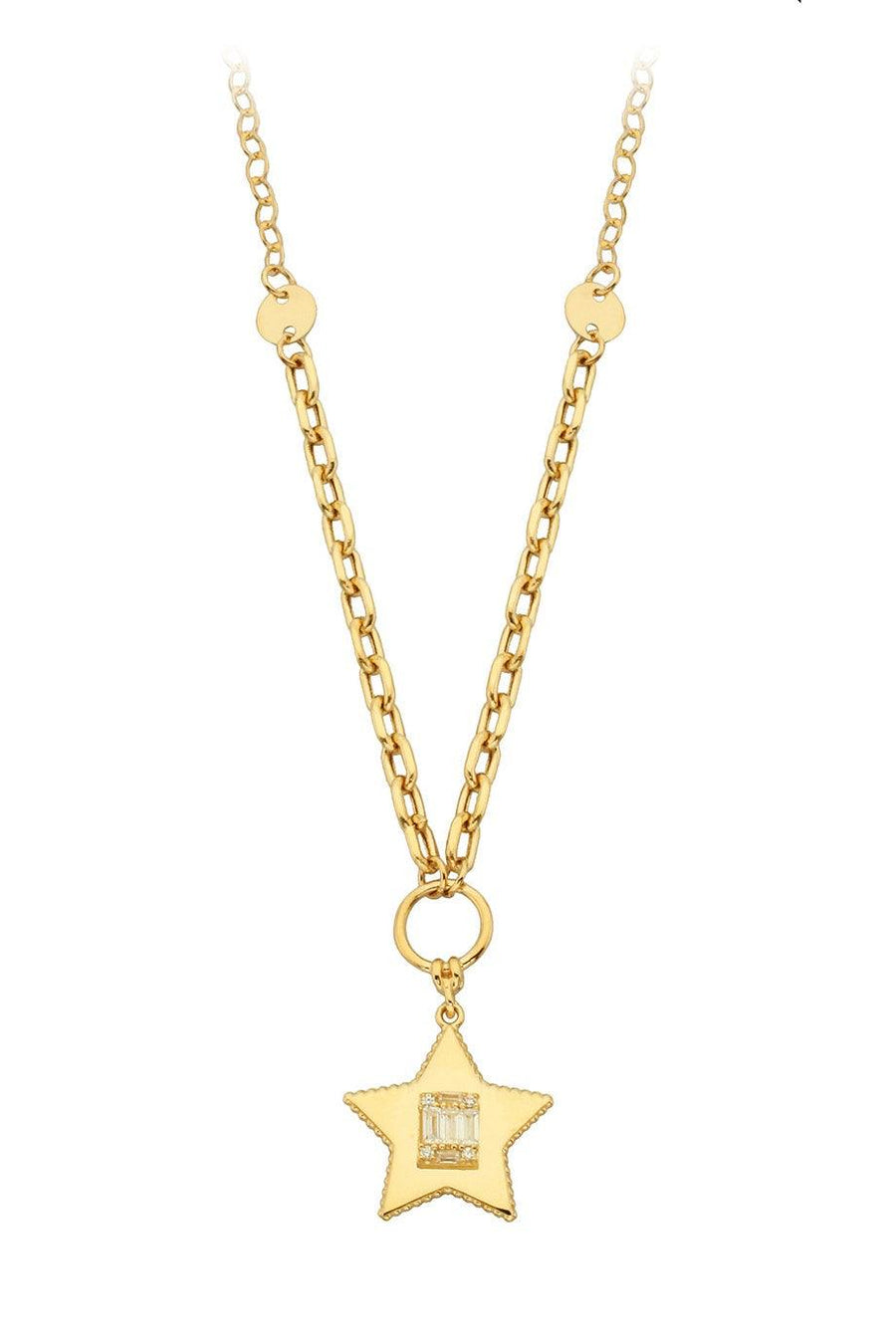 Golden Baguette Stone Star Necklace