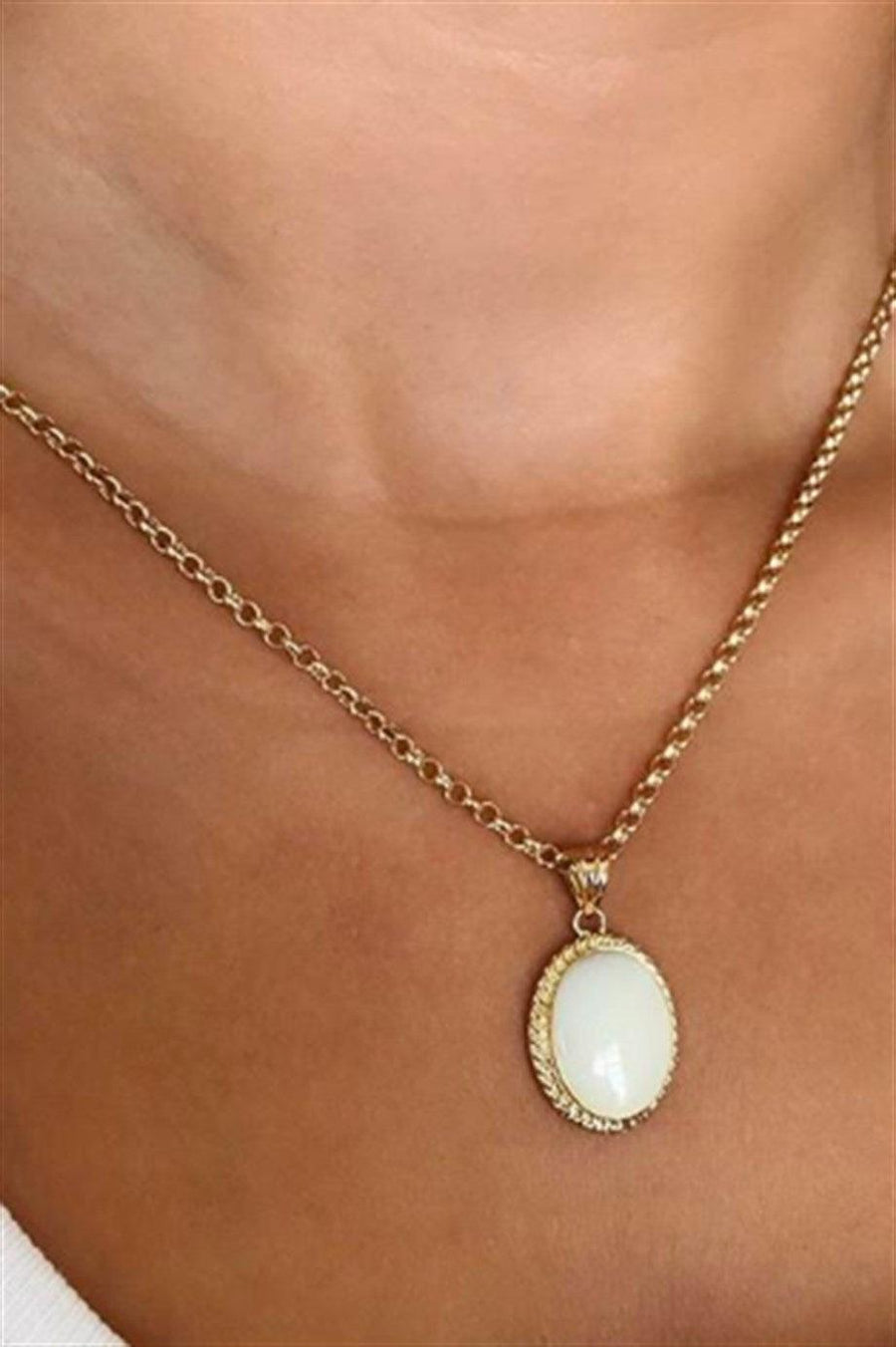 Gold White Stone Necklace