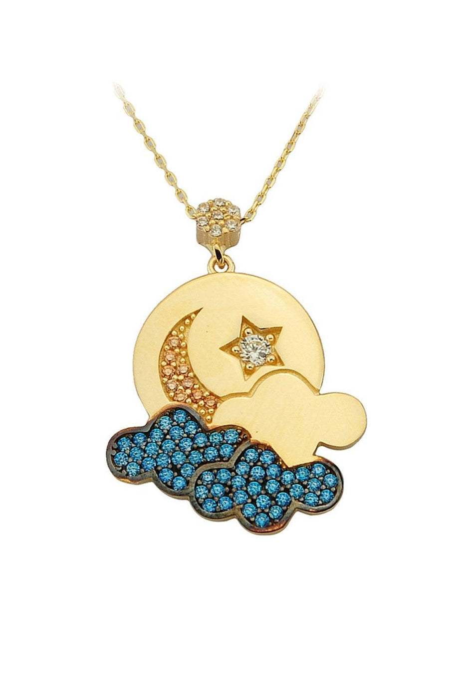 Gold Cloudy Moon Star Necklace