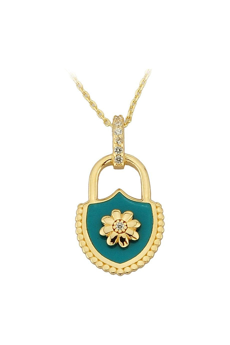 Gold Flower Lock Necklace With Enamel