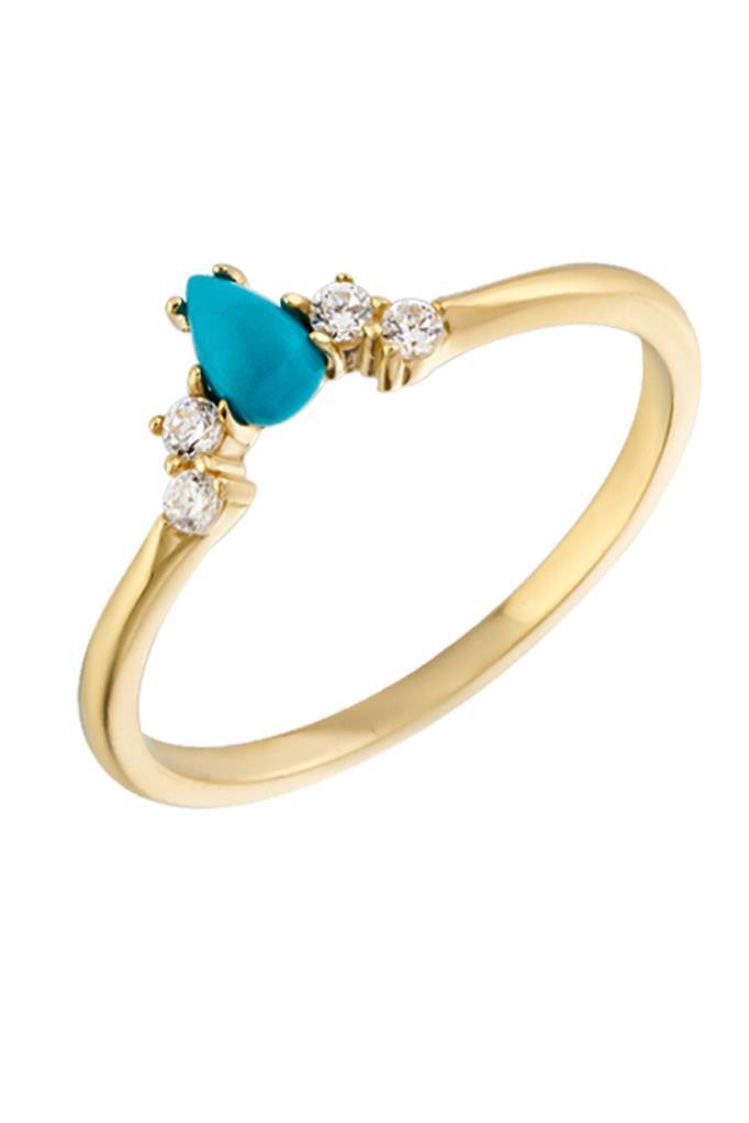 Gold Drop Turquoise Stone Ring