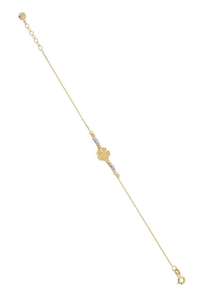 Gold Dorika Public Heart Detail Flower Bracelet