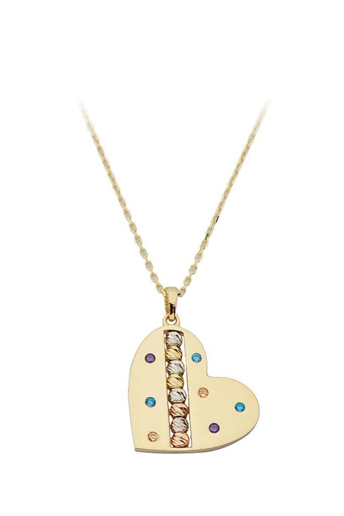 Gold Dorika Public Colorful Stone Heart Necklace