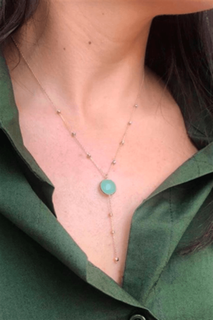 Gold Dorika Public Green Stone Necklace
