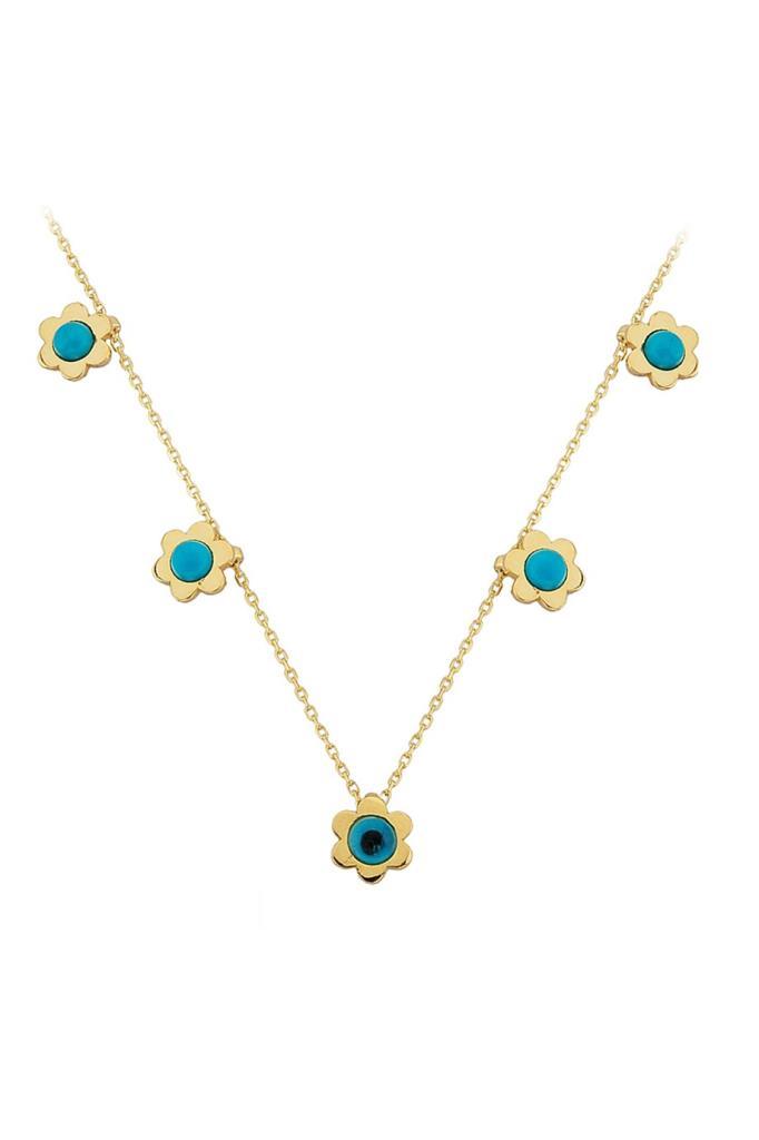 Golden Firuze Stone Nazar Bead Necklace