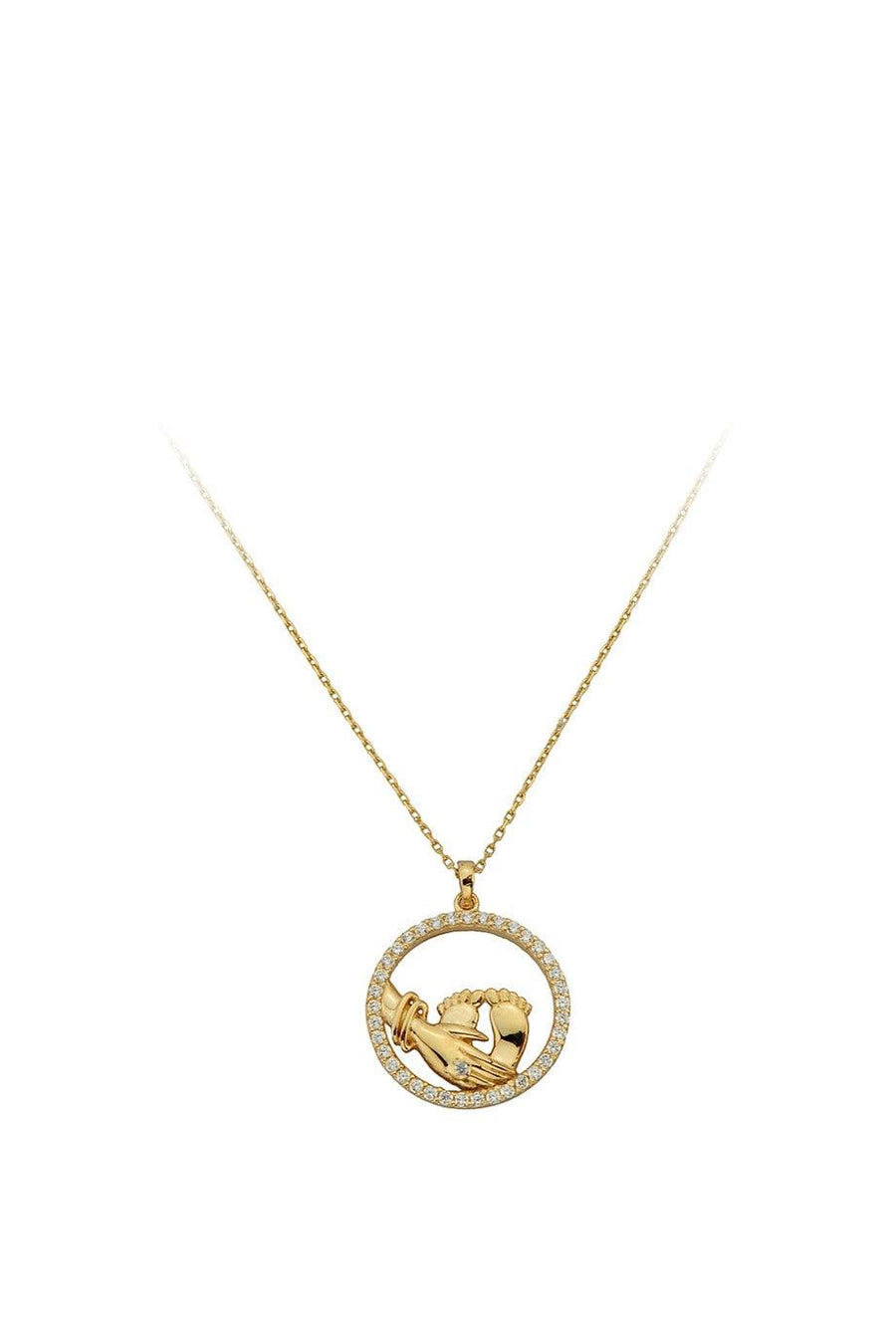 Golden Ring Mother Baby Hand Footprint Necklace